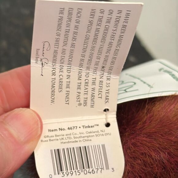 RUSS BERRIE BEARS FROM THE PAST - 9” BEAR - TINKER - Picture 11 of 11